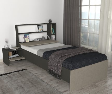 Dekorister - Turkish Furniture Manufacturer - Home Furniture Producer Companies From Turkey - Caruzel Bedstead With Chest of Drawers Anthracite-Textile
