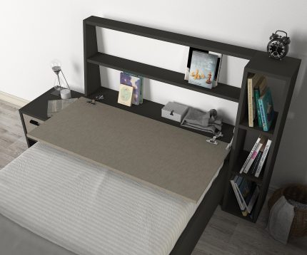 Dekorister - Turkish Furniture Manufacturer - Home Furniture Producer Companies From Turkey - Caruzel Bedstead With Chest of Drawers Anthracite-Textile